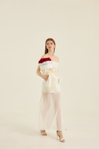 White Bouquet with Red 10 Roses - Madeline Bouquet