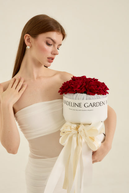 White Bouquet with Red 10 Roses - Madeline Bouquet